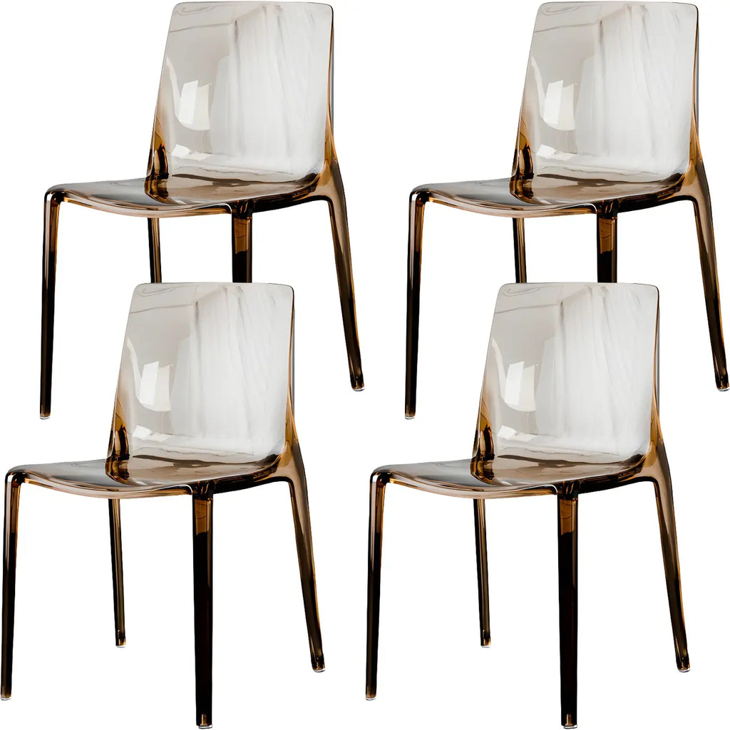 Chaise de salle à manger en acrylique ambré sans accoudoirs et à dossier bas