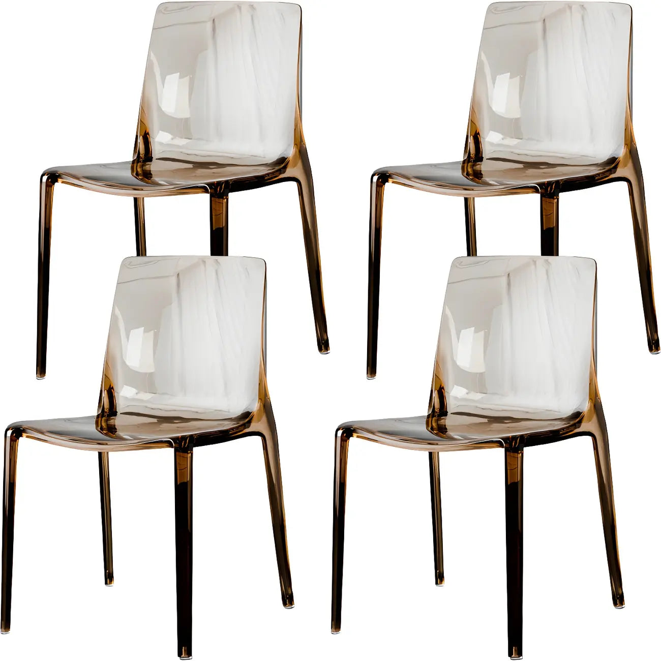 Chaise de salle à manger en acrylique ambré sans accoudoirs et à dossier bas