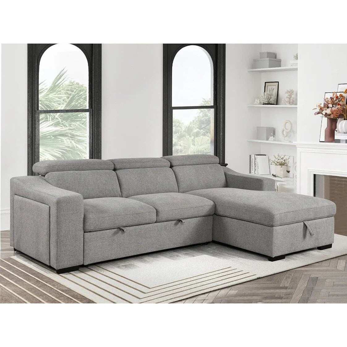 Canapé d'angle convertible Roomfitters 103 avec méridienne de rangement, appuie-tête réglables, en forme de L