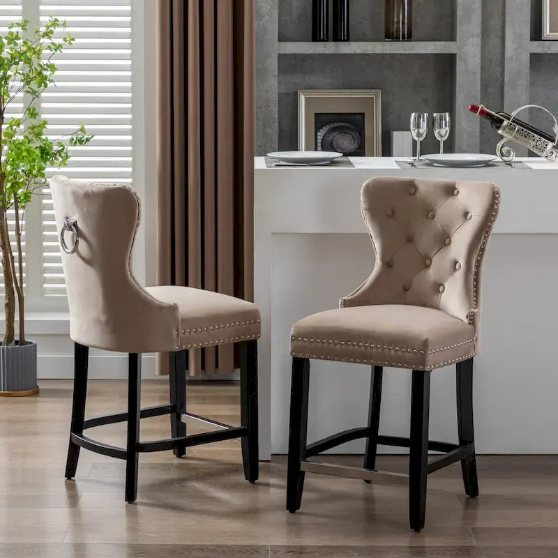 Tabouret de comptoir Carter 24 Wingback capitonné avec clous (lot de 2)