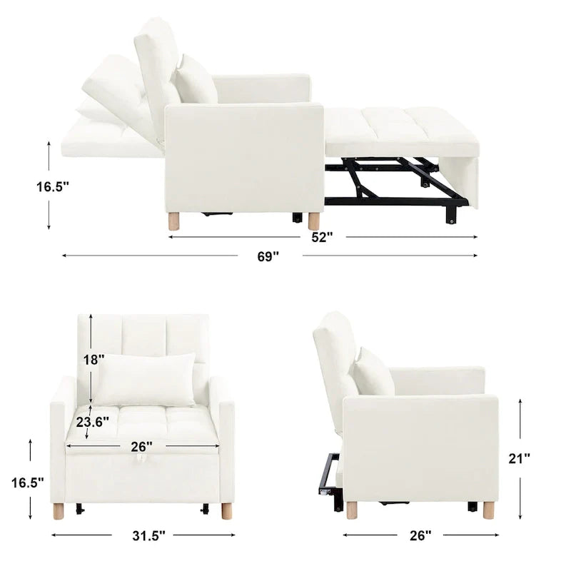 Chaise longue convertible 3-en-1 en lit, noir