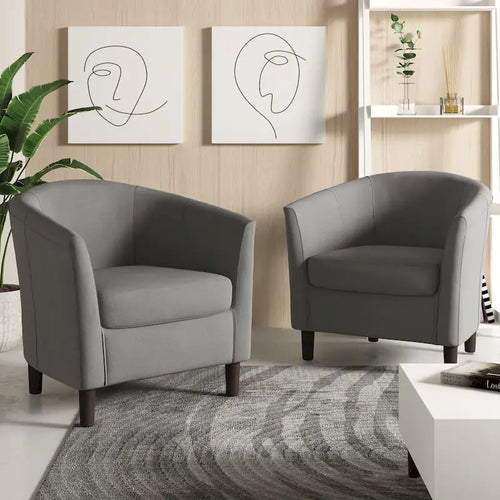 2 fauteuils club modernes en lin avec accoudoirs ronds