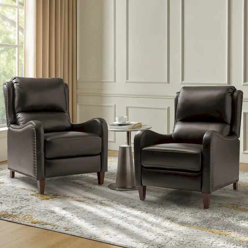 Fauteuil inclinable Brigida moderne en cuir véritable avec clous décoratifs et repose-pieds réglable (lot de 2) par HULALA HOME