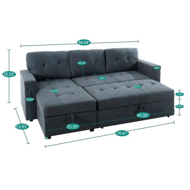 Canapé d'angle réversible convertible avec lit gigogne, méridienne avec rangement dissimulé et pieds durables