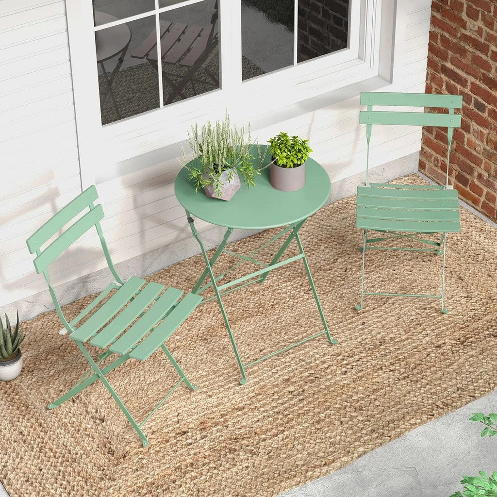 Ensemble bistro pliant 3 pièces en métal, ensemble de conversation intérieur/extérieur résistant aux intempéries pour patio, cour, jardin