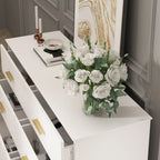 Commode double Timechee à 6 tiroirs, 120 cm de large, pieds en bois massif, finition laquée