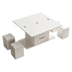 Table basse relevable et pliable avec 4 tabourets et rangement