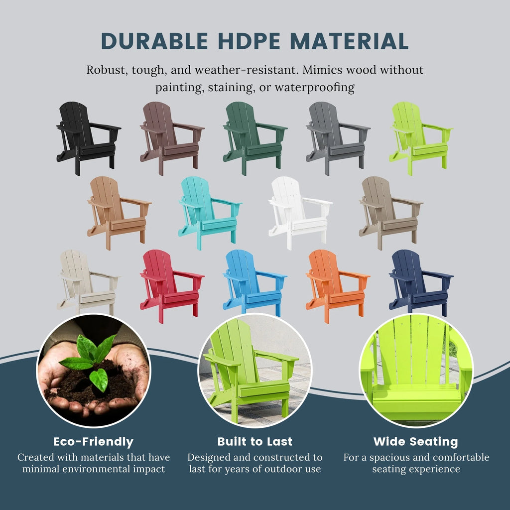 Chaise Adirondack pliante de patio d'extérieur tout temps résistante à la décoloration Polytrends Laguna