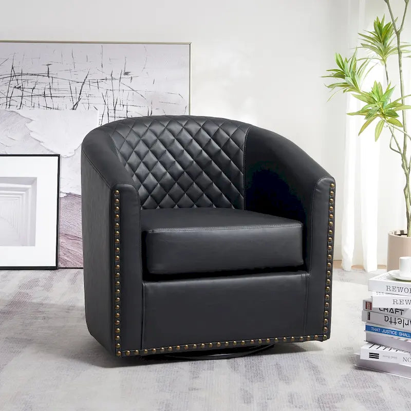 Fauteuil pivotant rond en similicuir capitonné KINWELL, 73,6 cm de large