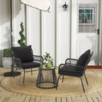 Ensemble de bistro 3 pièces pour terrasse, salon de jardin en rotin d'extérieur avec table en verre et 2 fauteuils larges, coussins d'assise