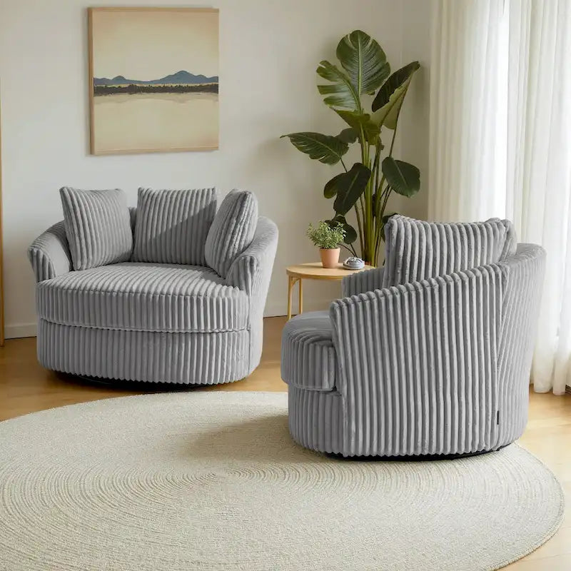 Lot de 2 fauteuils pivotants ronds surdimensionnés en velours côtelé moelleux de 43 po avec oreillers