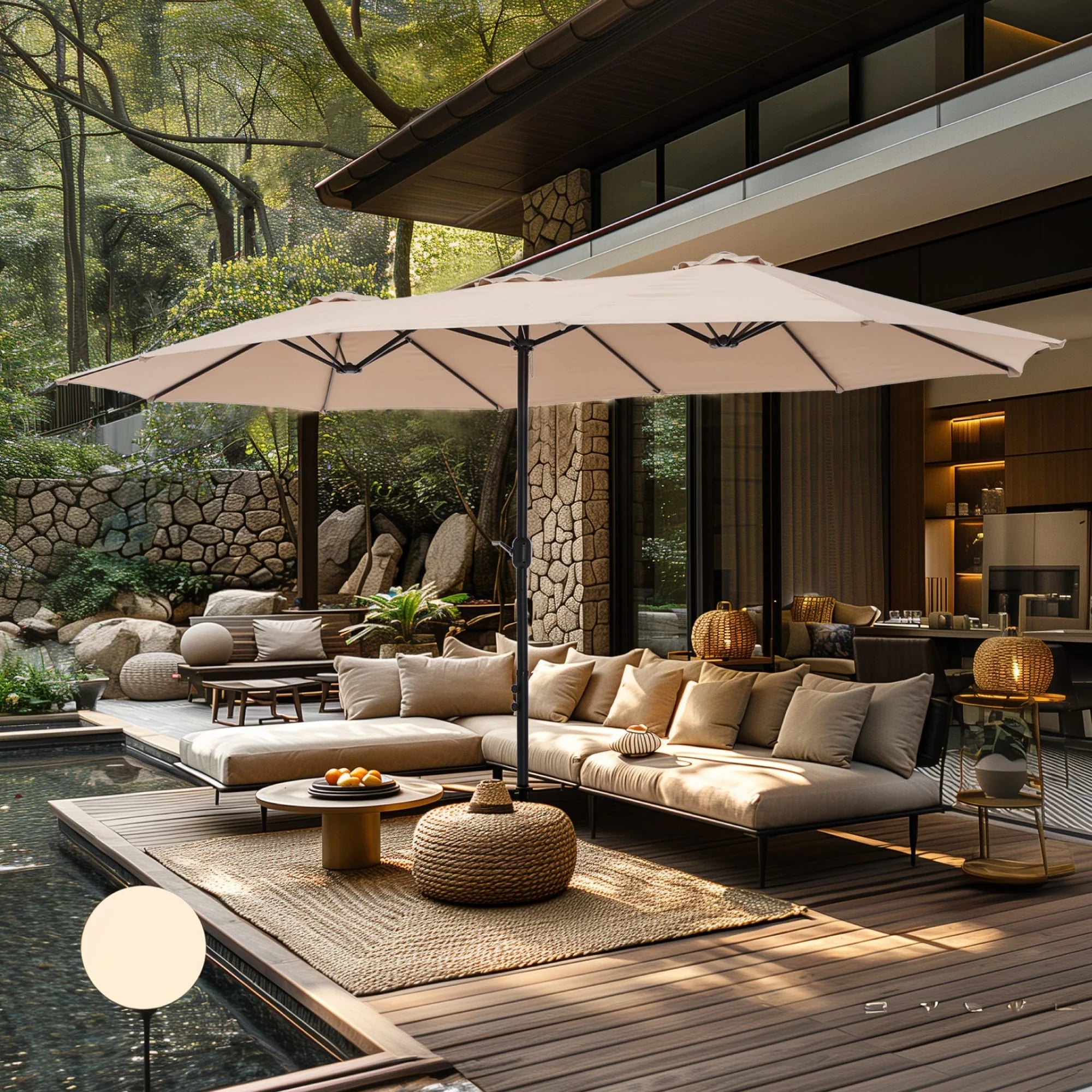 MAISON ARTS Parasol double de 4,5 m pour terrasse, grande taille, avec pied inclus