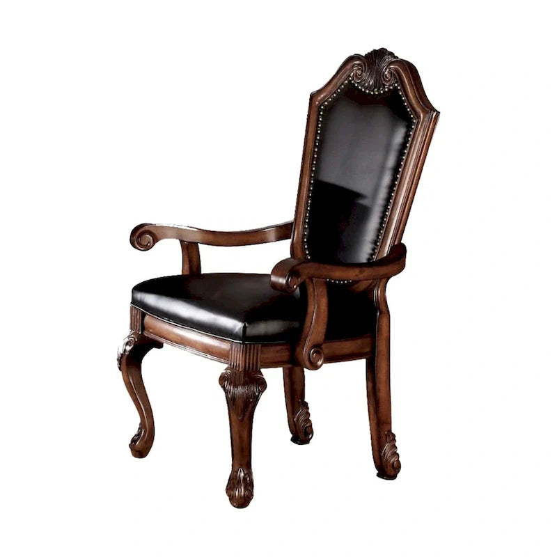 Fauteuil Château de Ville (Lot de 2) en similicuir noir et merisier
