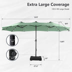 MAISON ARTS Parasol de marché extérieur rectangulaire de 4,5 m avec manivelle, double face, lumières LED solaires et base incluse
