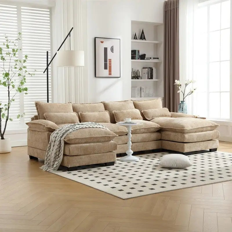 Canapé sectionnel Cloud pour salon, canapé moderne en chenille/bouclette en forme de U, canapé-lit modulaire confortable avec double méridienne
