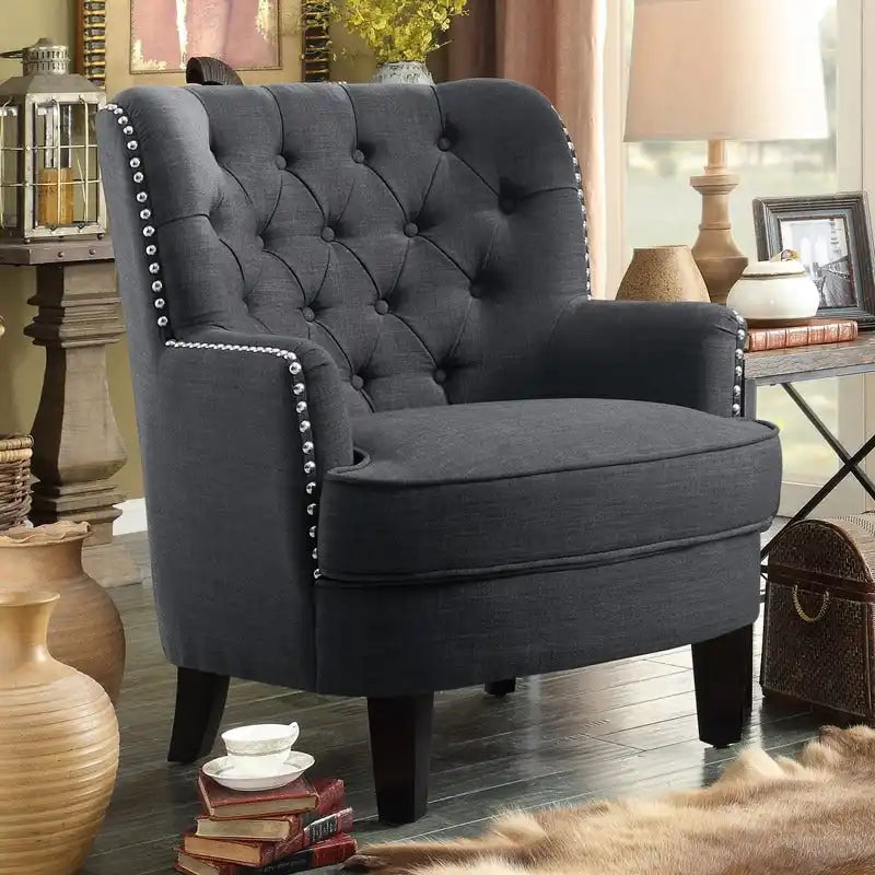 Fauteuil d'appoint capitonné à oreilles large de 76 cm en velours/lin Mignon de Moser Bay