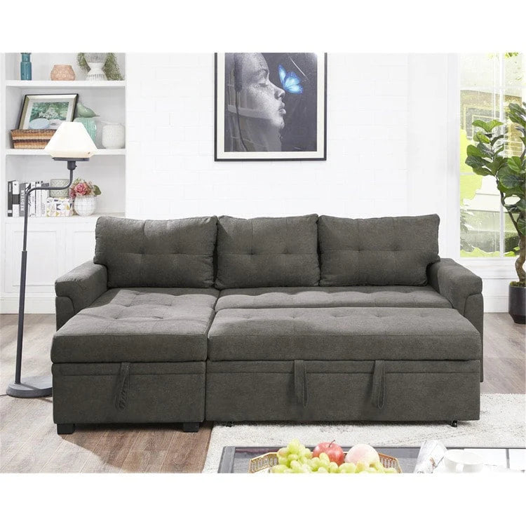 Canapé d'angle réversible convertible avec lit gigogne, méridienne avec rangement dissimulé et pieds durables
