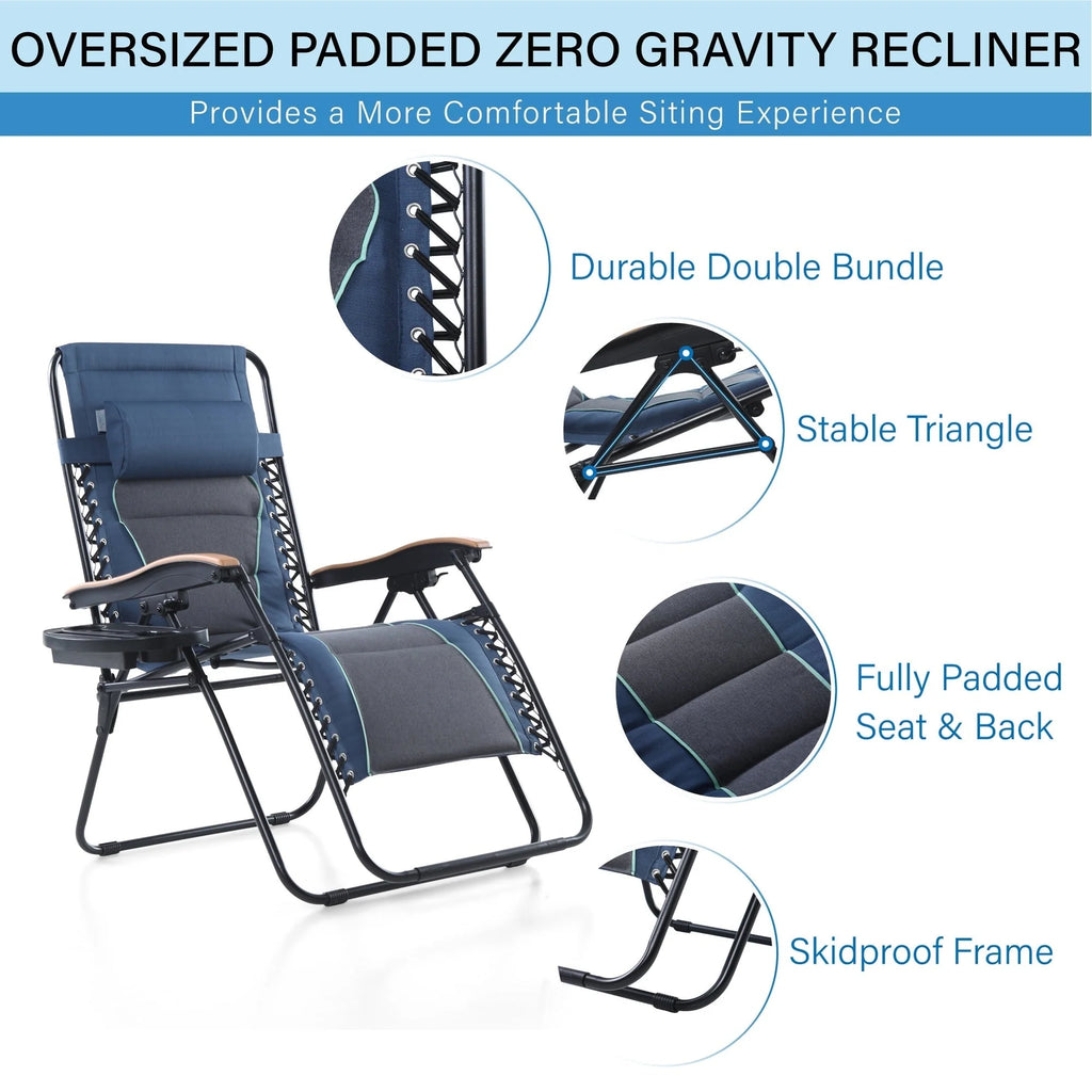 Fauteuil de relaxation zéro gravité XL surdimensionné et rembourré, avec accoudoirs plus larges, inclinable et porte-gobelet - N/A
