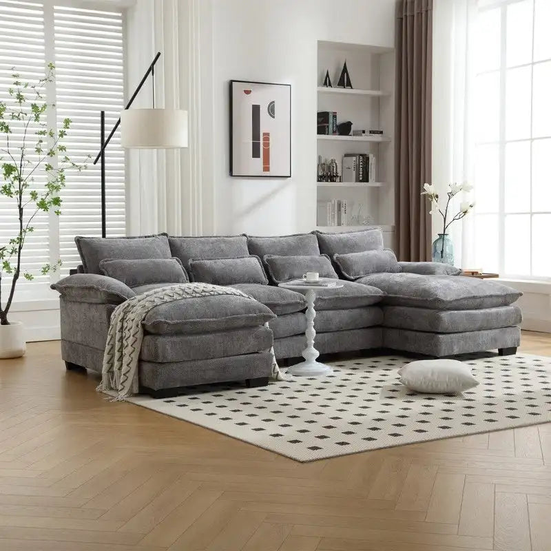Canapé sectionnel Cloud pour salon, canapé moderne en chenille/bouclette en forme de U, canapé-lit modulaire confortable avec double méridienne