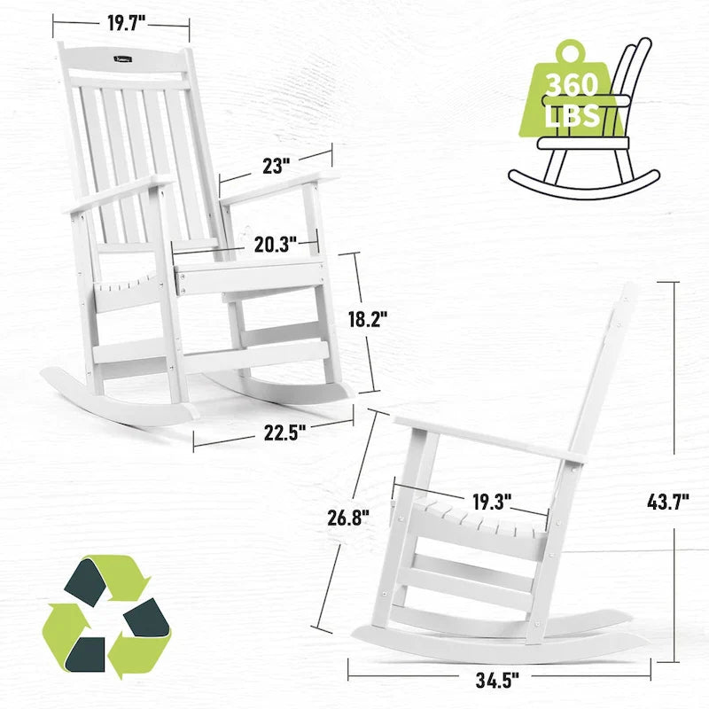 Vrakae Lot de 2 chaises à bascule d'extérieur à dossier haut, toutes saisons