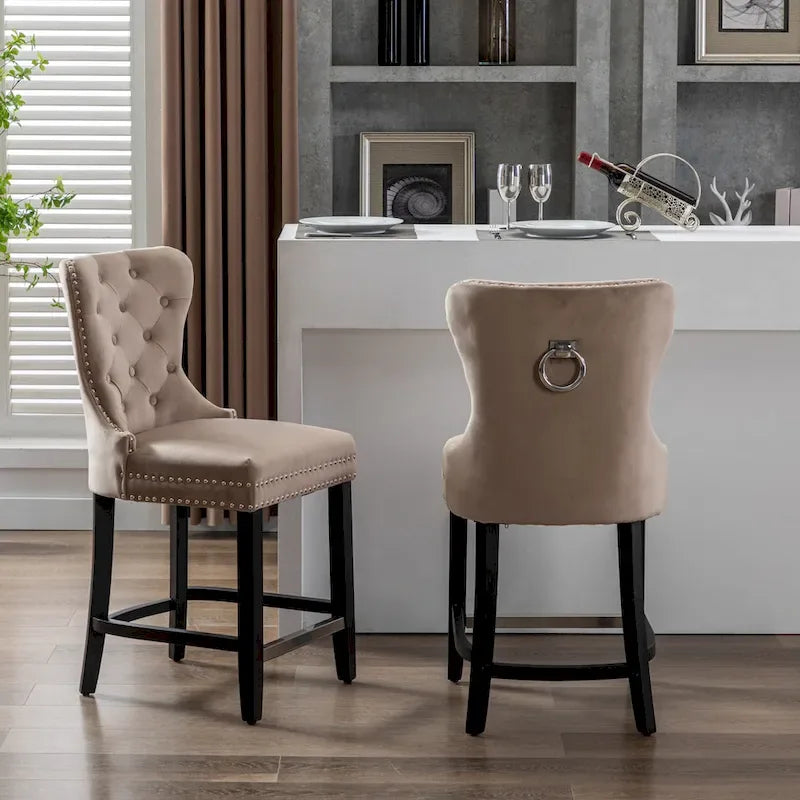 Tabouret de comptoir Carter 24 Wingback capitonné avec clous (lot de 2)