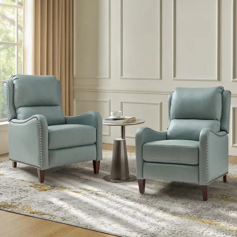 Fauteuil inclinable Brigida moderne en cuir véritable avec clous décoratifs et repose-pieds réglable (lot de 2) par HULALA HOME
