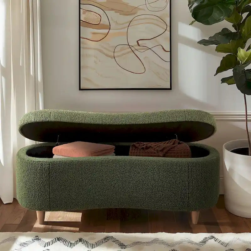 Banc de rangement rabattable en tissu bouclé taupe INK+IVY Bailey
