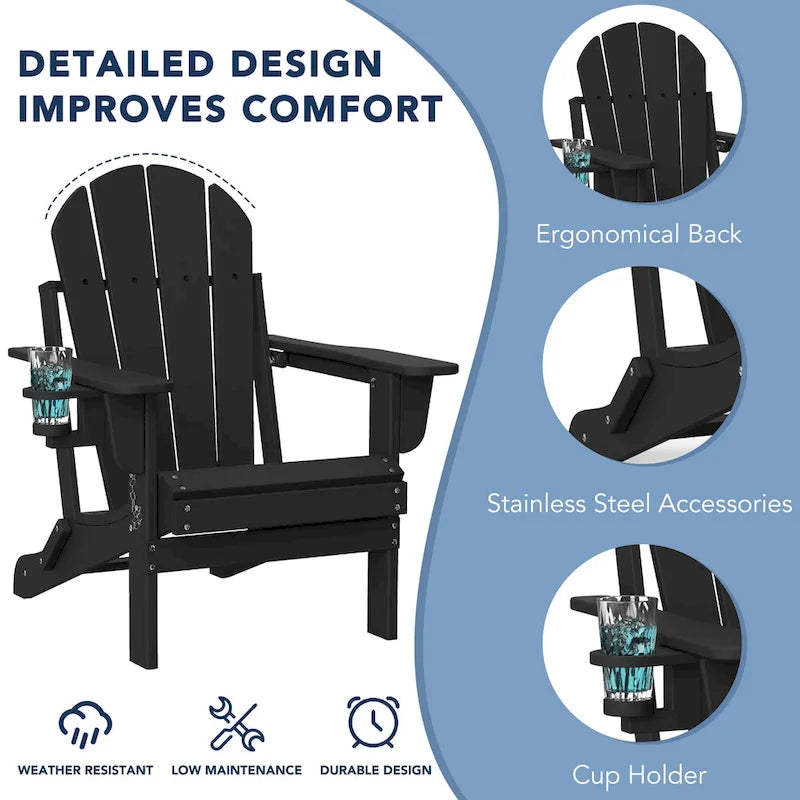 Chaise Adirondack pliable d'extérieur avec porte-gobelet