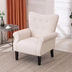 Fauteuil d'appoint moderne Erommy, fauteuil à dossier haut, canapé individuel en tissu capitonné avec pieds en bois pour salon