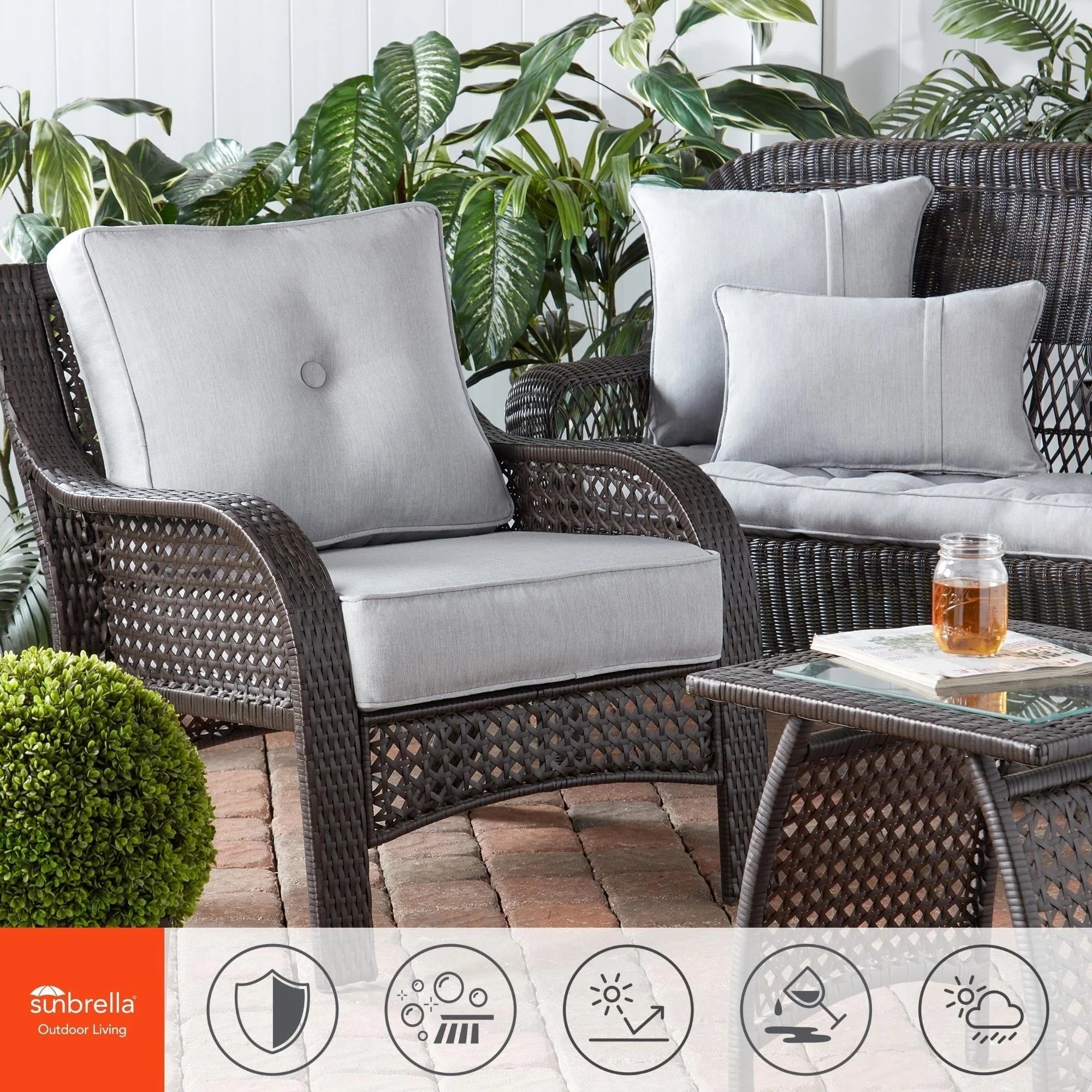 Ensemble de 2 coussins d'extérieur Sunbrella haut de gamme à assise profonde