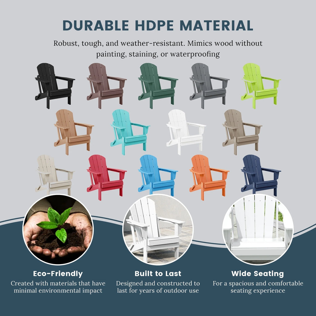 Chaise Adirondack pliante de patio d'extérieur tout temps résistante à la décoloration Polytrends Laguna