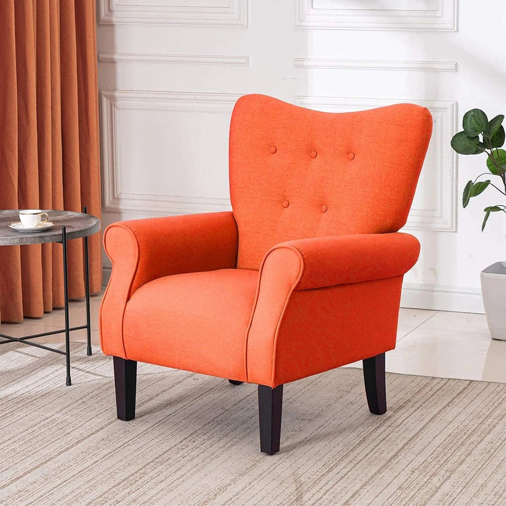 Fauteuil d'appoint moderne Erommy, fauteuil à dossier haut, canapé individuel en tissu capitonné avec pieds en bois pour salon