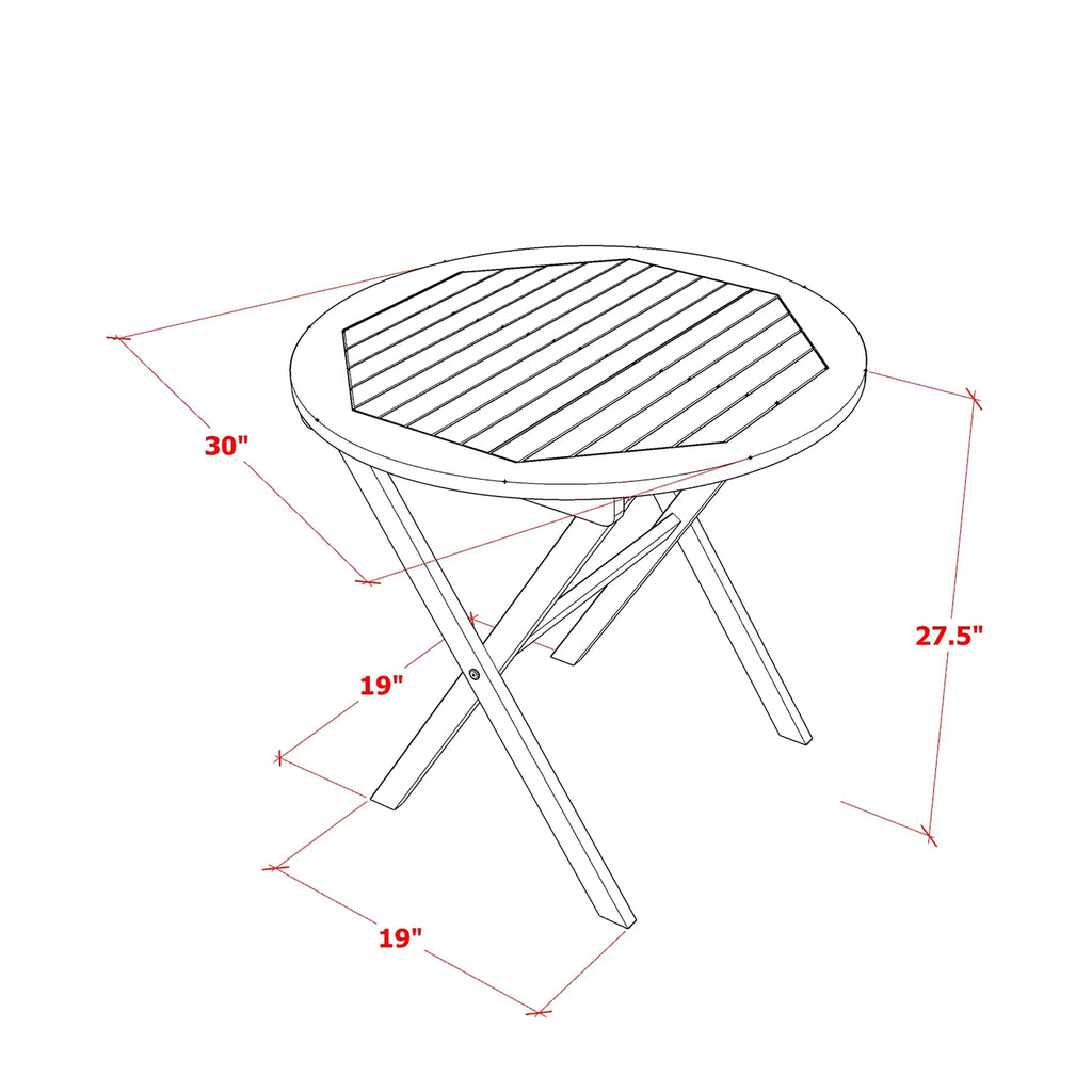 East West Furniture Ensemble Bistro de Conversation d'Extérieur avec Table Basse Ronde en Bois et 2 Chaises Pliantes, Huile Naturelle