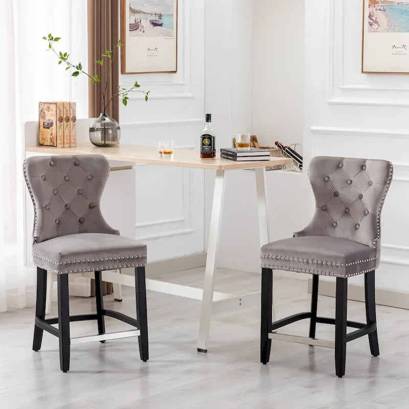 Tabouret de comptoir Carter 24 Wingback capitonné avec clous (lot de 2)