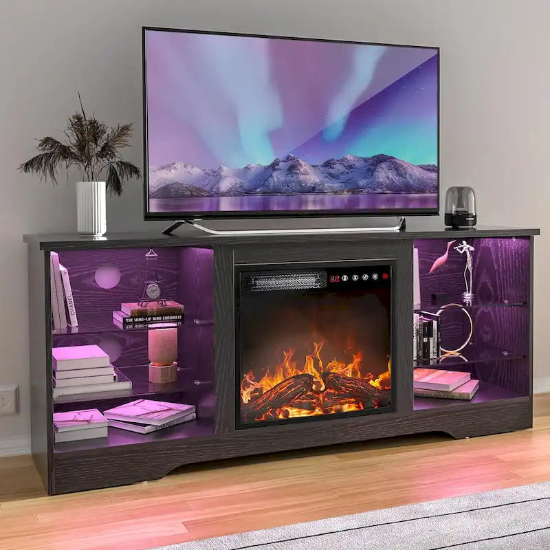 Meuble TV cheminée Bossin 58" avec foyer électrique 18", centre de divertissement moderne pour téléviseurs 65", console TV