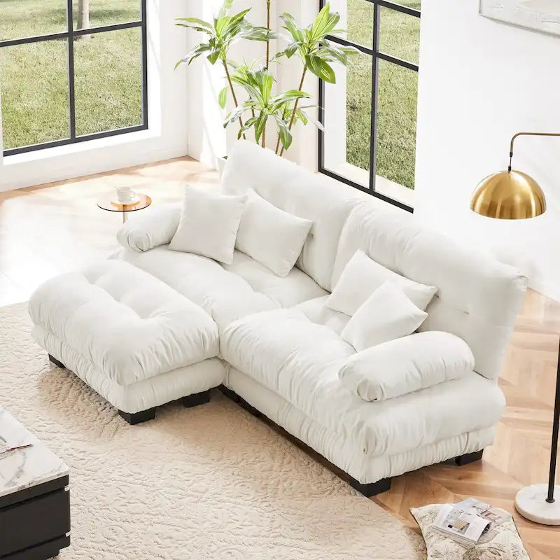 Canapé d'angle en forme de L en chenille avec coussins lombaires