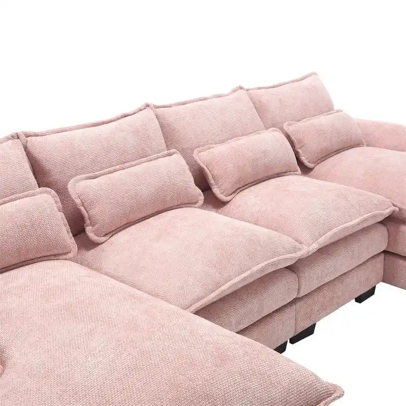 Canapé sectionnel Cloud pour salon, canapé moderne en chenille/bouclette en forme de U, canapé-lit modulaire confortable avec double méridienne