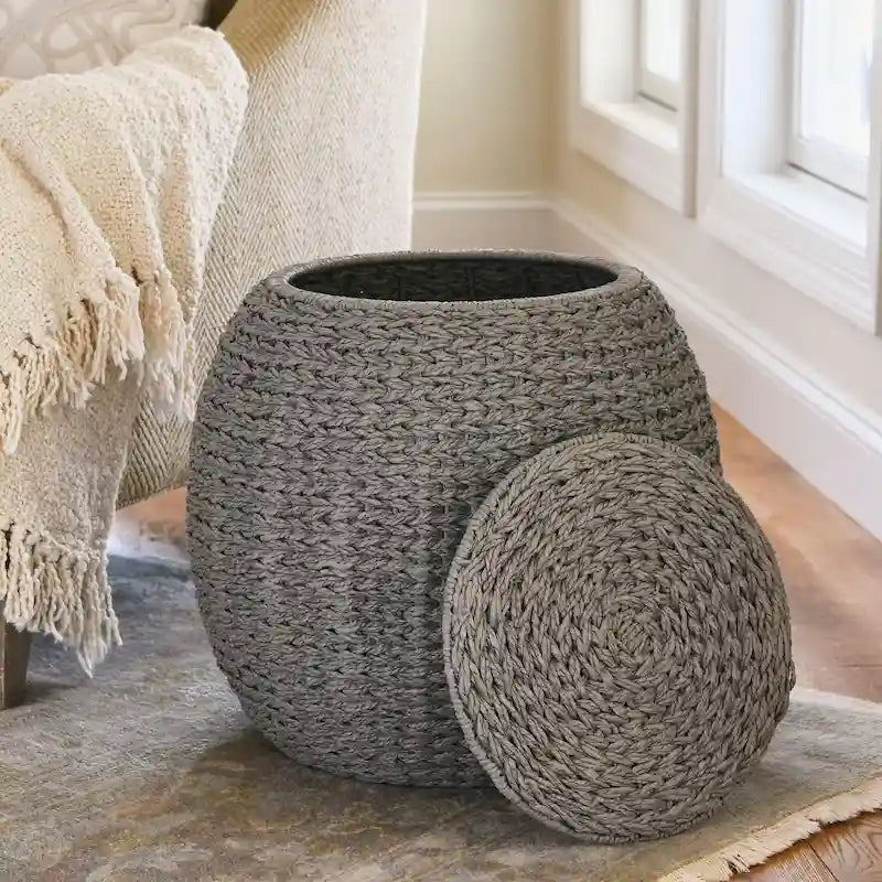 Table d'appoint avec panier de rangement en osier tressé à la main Household Essentials - 17,0 L x 17,0 l x 19,0 H