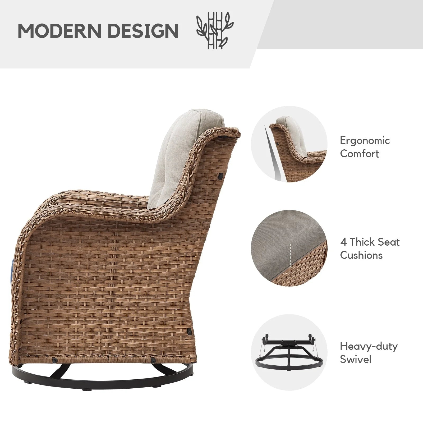 Chaises longues à bascule d'extérieur Gymojoy en osier avec base pivotante (lot de 2)