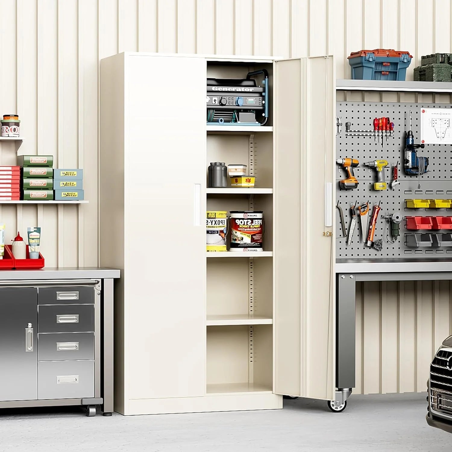 Armoire de rangement de garage de 180 cm de haut avec étagères réglables pour bureau, garage, maison, cellier