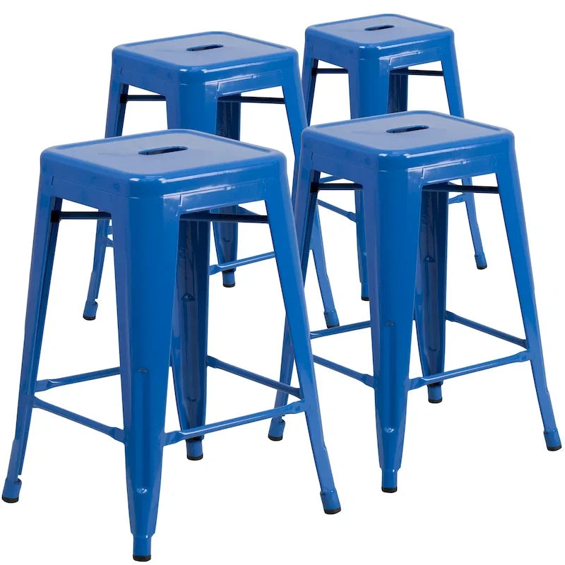 Lot de 4 tabourets de comptoir sans dossier en métal de 61 cm, pour l'intérieur ou l'extérieur, avec assise carrée