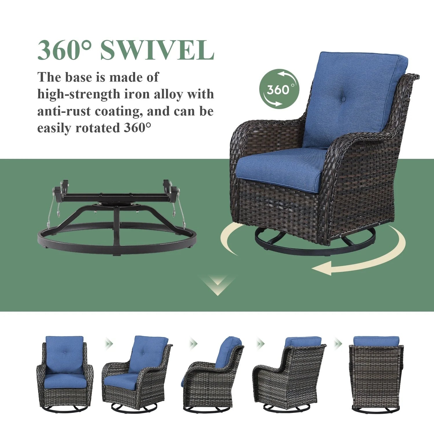 Chaises longues à bascule d'extérieur Gymojoy en osier avec base pivotante (lot de 2)