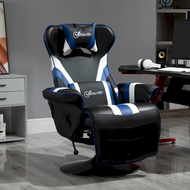 Chaise de jeu vidéo Vinsetto Racing avec dossier inclinable et repose-pieds, appuie-tête et porte-gobelet