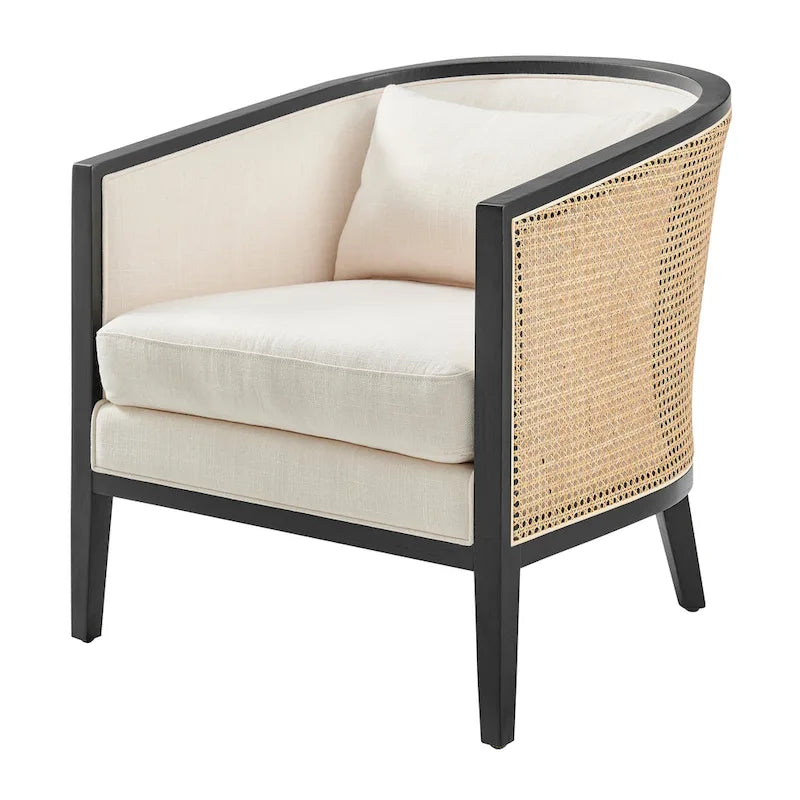 Fauteuil d'appoint en lin Tillman avec rotin