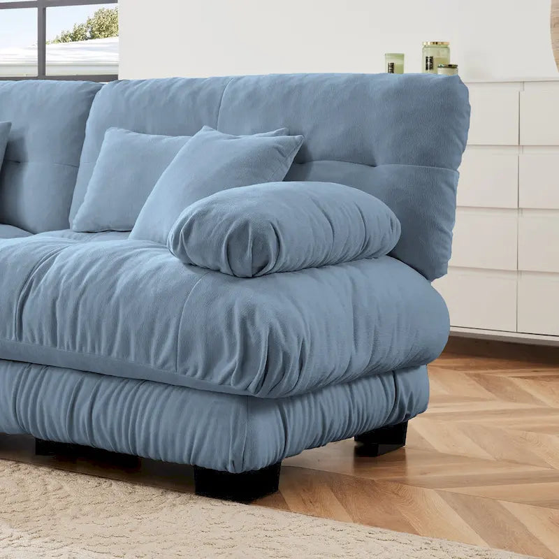 Canapé d'angle en forme de L en chenille avec coussins lombaires