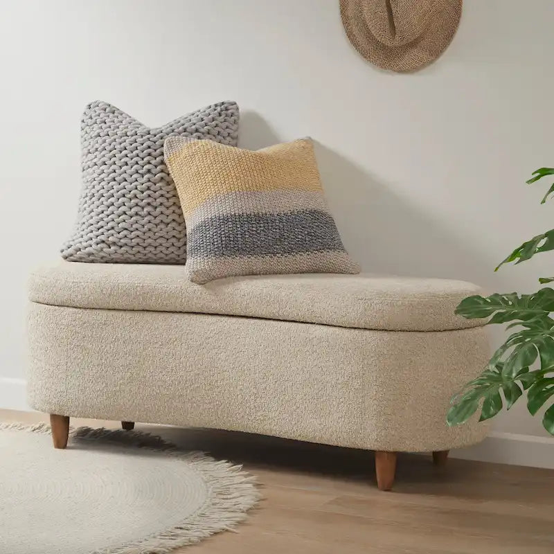 Banc de rangement rabattable en tissu bouclé taupe INK+IVY Bailey