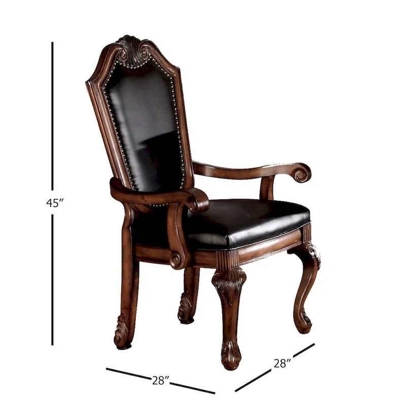 Fauteuil Château de Ville (Lot de 2) en similicuir noir et merisier