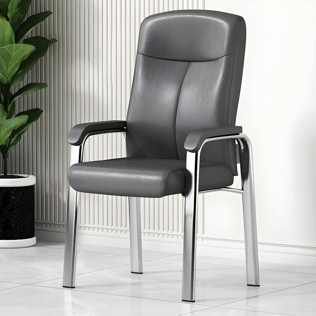 Chaise de bureau HomeyFad moderne en cuir et métal à 4 pieds avec accoudoirs
