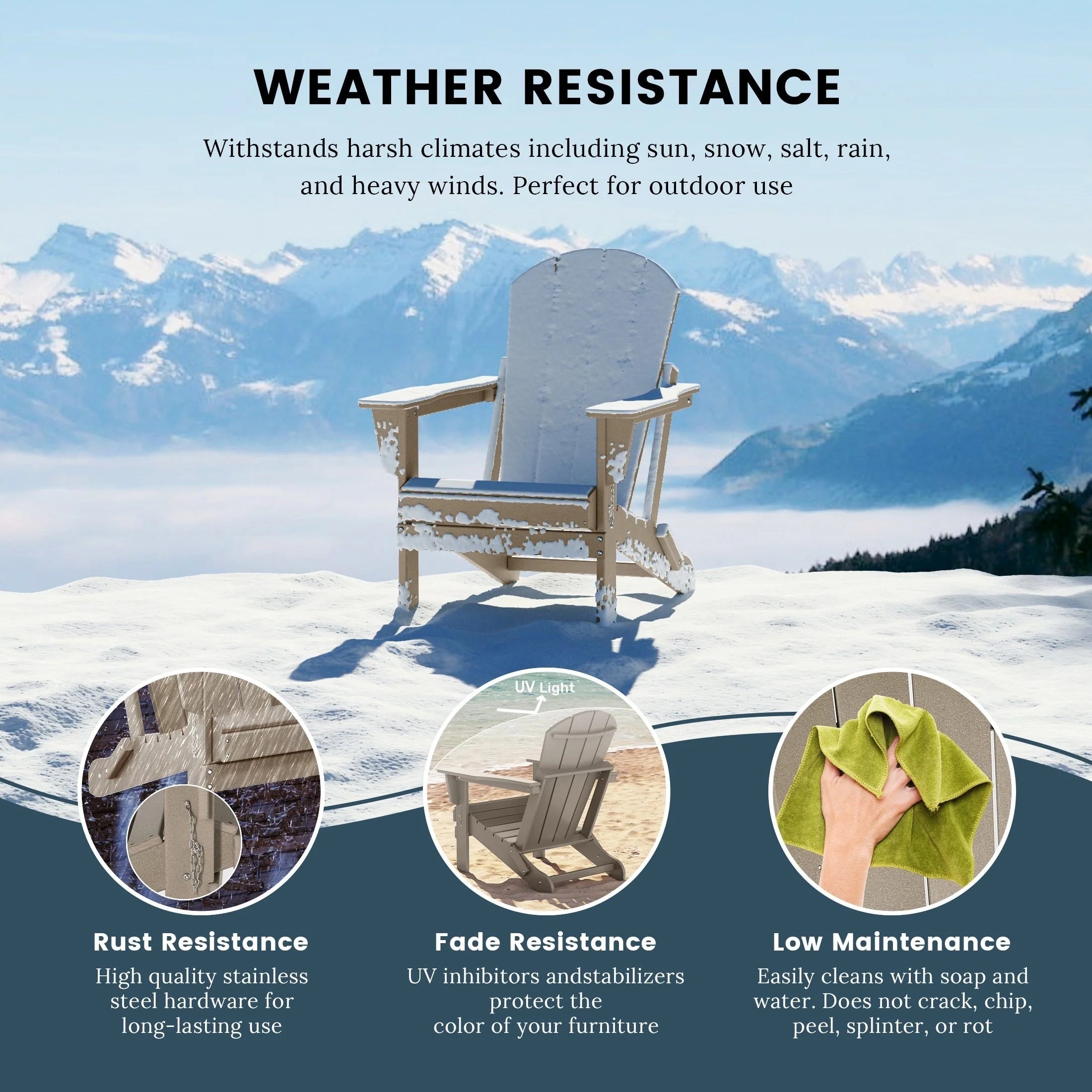 Chaise Adirondack pliante de patio d'extérieur tout temps résistante à la décoloration Polytrends Laguna