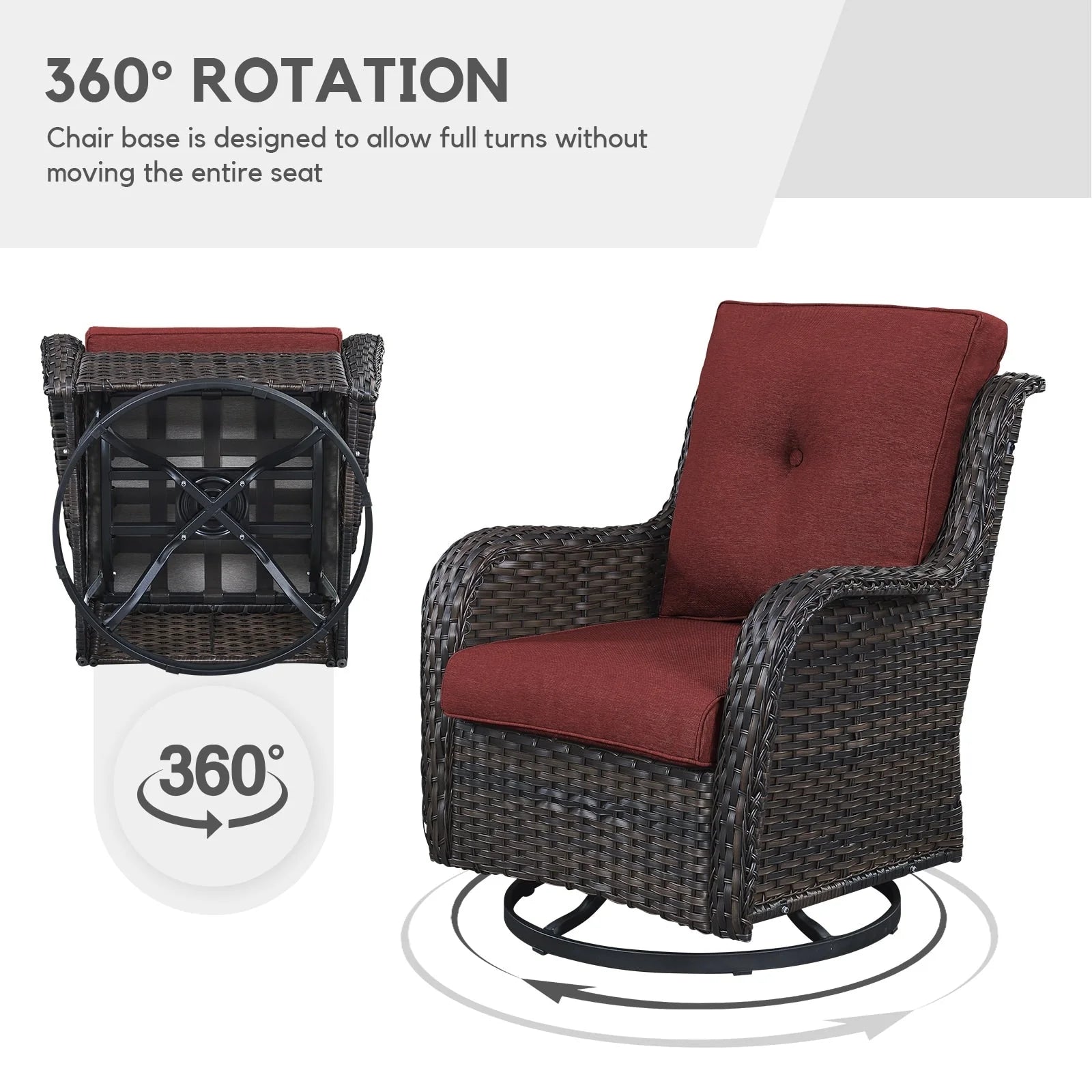 Chaises longues à bascule d'extérieur Gymojoy en osier avec base pivotante (lot de 2)